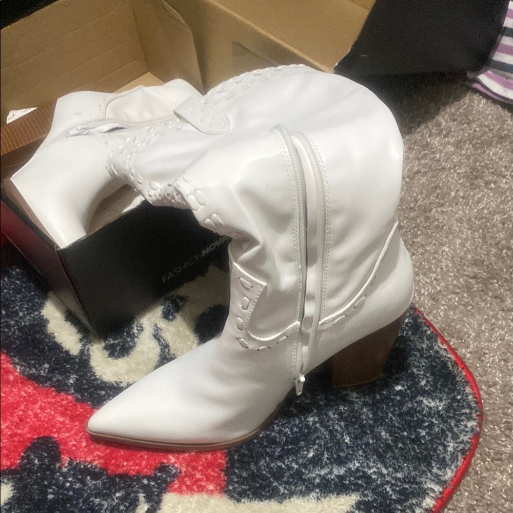 Fashion Nova White Heeled Boots
